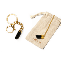 Raw Natural Gold Dipped Crystal Necklace and a Matching Key Chain (Citrine and Tourmaline)